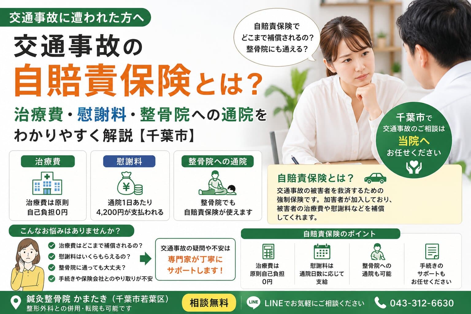 交通事故の自賠責保険とは？治療費・慰謝料・整骨院への通院をわかりやすく解説【千葉市】