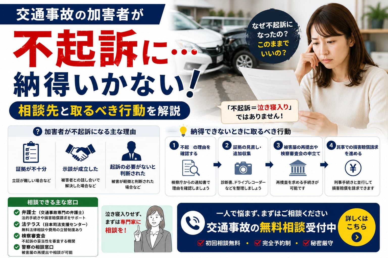 交通事故の加害者が不起訴に…納得いかない時の相談先と取るべき行動