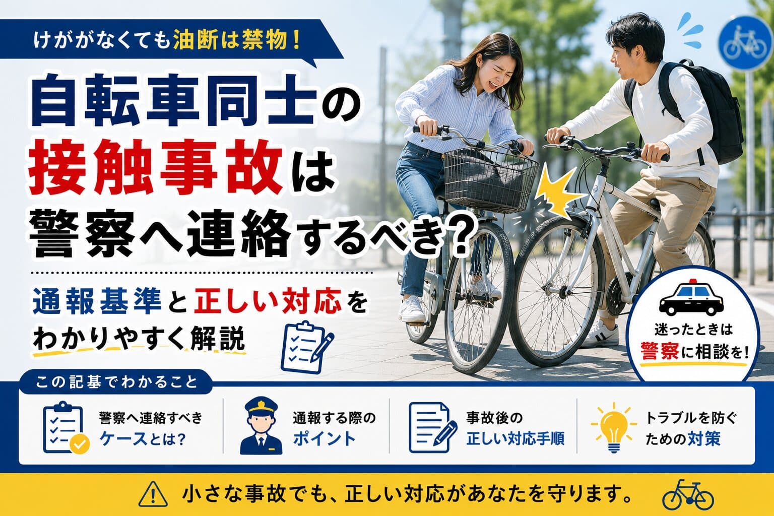 自転車同士の接触事故は警察へ連絡するべき？通報基準と正しい対応をわかりやすく解説【2026年版】