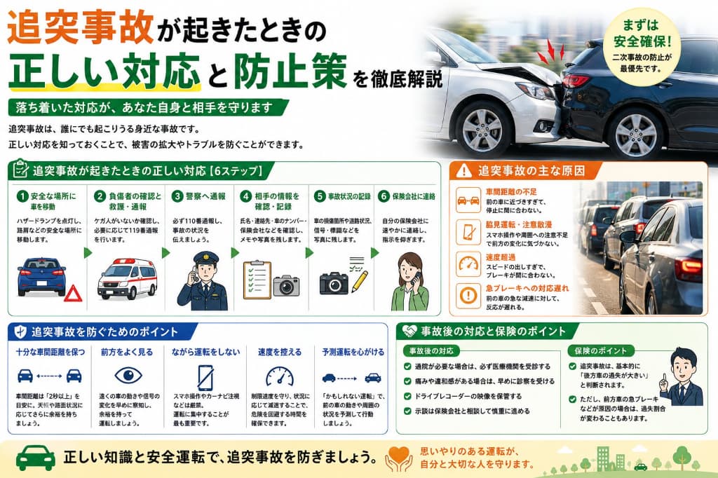追突事故に遭ったらどうする？事故直後の対応・警察・病院・保険会社への連絡を解説