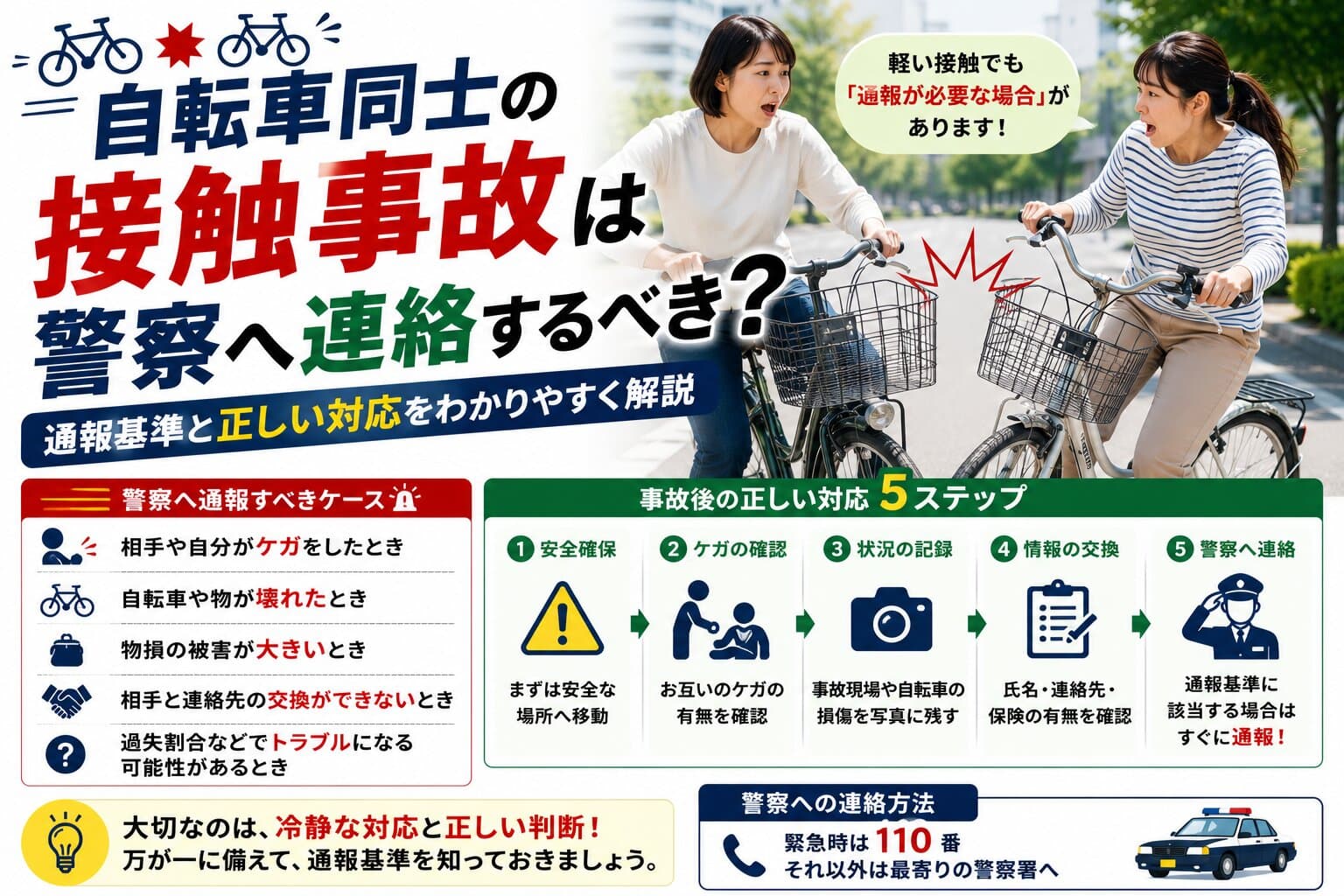 自転車同士の接触事故は警察へ連絡するべき？通報基準と正しい対応をわかりやすく解説【2026年版】