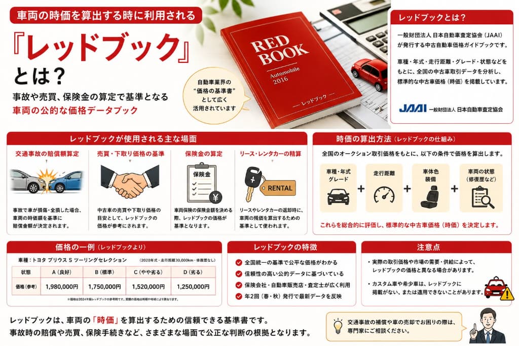 交通事故のレッドブックとは？車の時価額・全損時の査定・保険会社の提示額に納得できない場合を解説