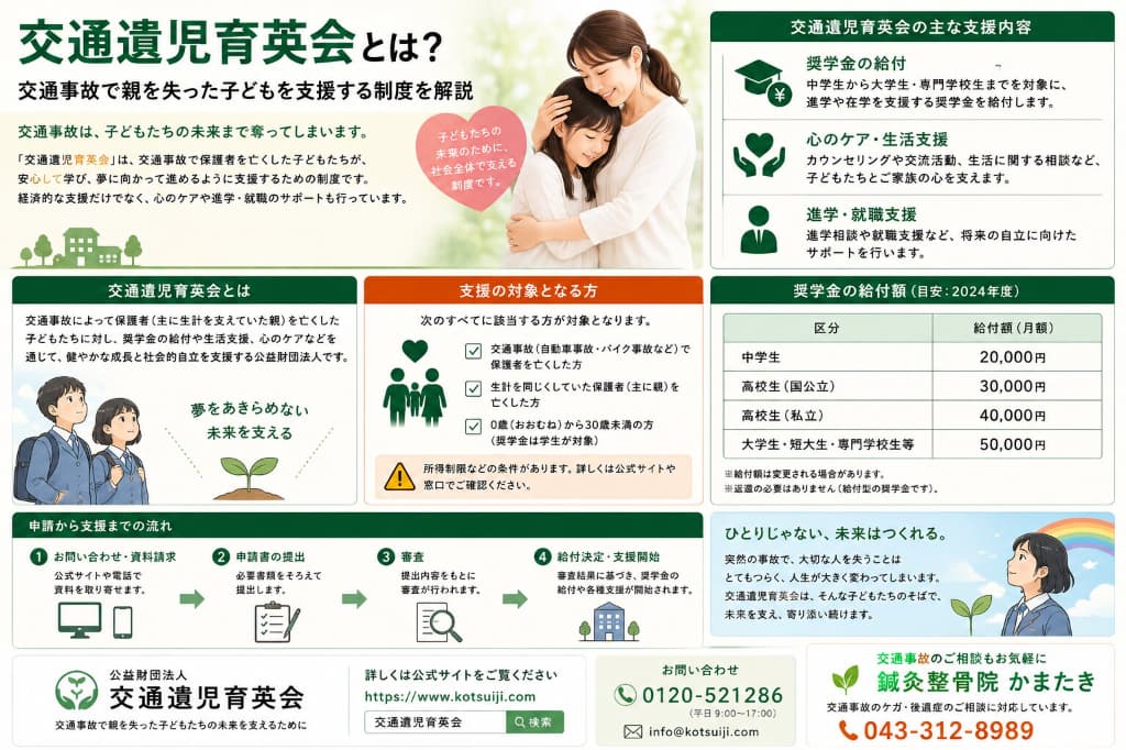 交通遺児等育成基金とは？交通事故で親を亡くした子どもの育成給付金・加入条件・支給額を解説【2026年版】