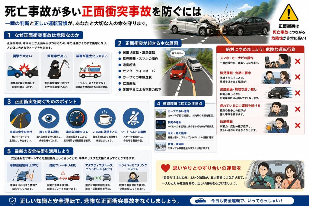 正面衝突事故はなぜ危険？原因・センターラインはみ出し・過失割合と事故後の対応を解説