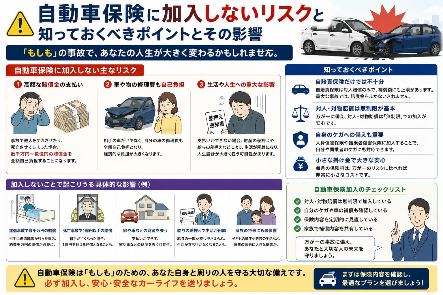 自動車保険に加入しないリスクと知っておくべきポイントとその影響