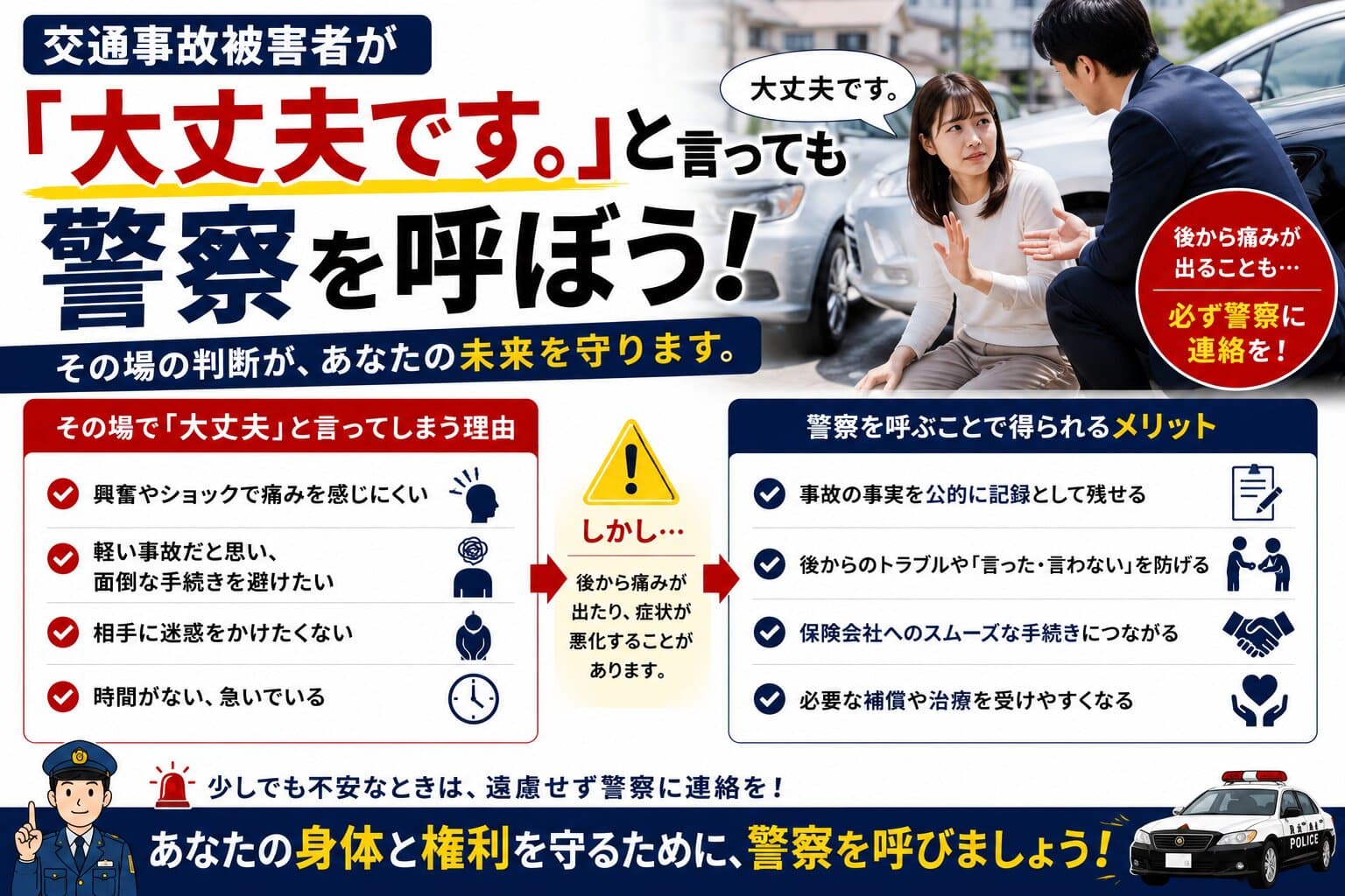 交通事故被害者が「大丈夫です。」と言っても警察を呼ぼう
