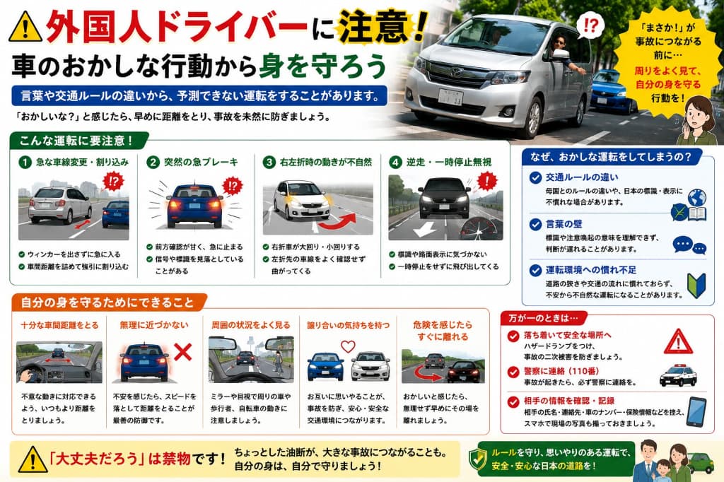 外国人ドライバーとの交通事故を防ぐには？日本の交通ルールとの違いと注意点を解説