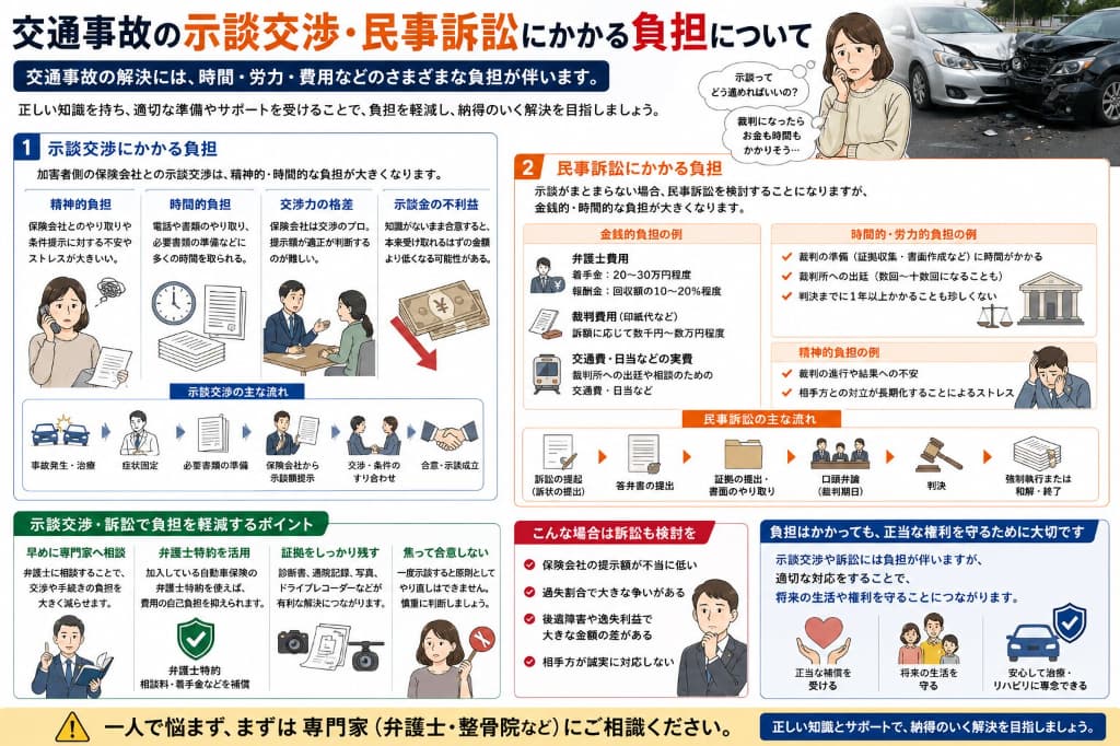 交通事故の示談交渉がまとまらないとどうなる？裁判の費用・期間・負担と解決方法を解説