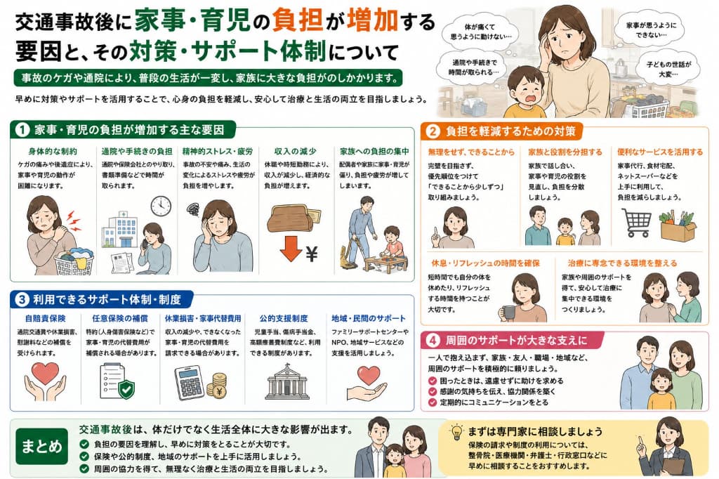 交通事故で家事・育児ができないときはどうする？休業損害・子育て支援・負担を減らす方法を解説